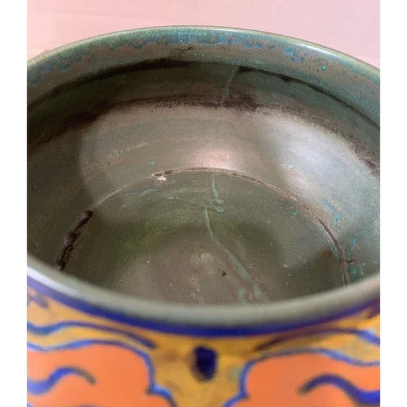 Vtg 1924 Gouda Holland "Beek" Signed Handpainted Pottery Bowl Planter 7" x 3.5" - Picture 3 of 10